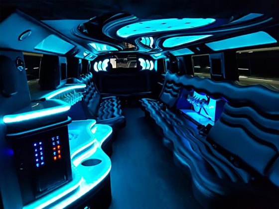 cool and vibrant colors inside the Hummer Limousine