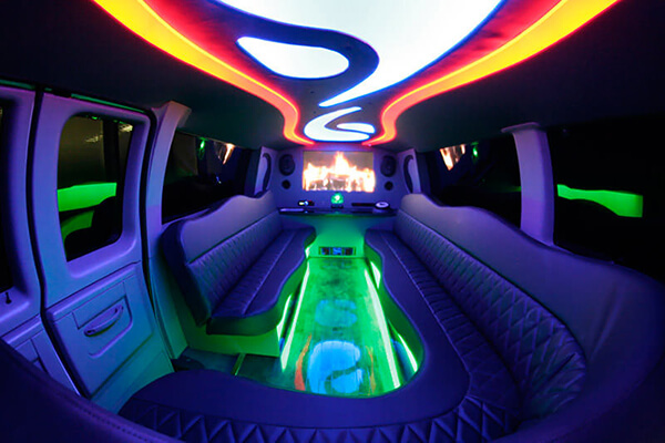 Limo van with customized disco floors.